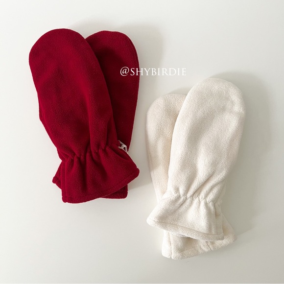 JACOB 2 Pairs Polar Fleece Lined Mittens, Red and Off-White - Picture 2 of 12